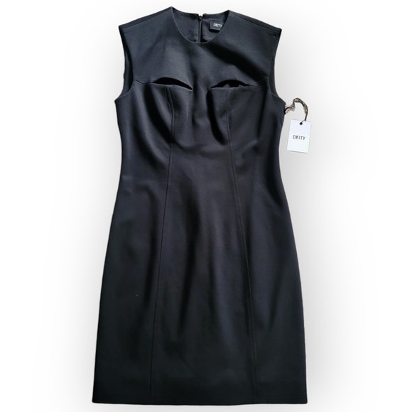 NWT DEITY New‎ York Black Sleeveless Cut-Out Mini A-line Minimalist Dress Size 8 - Picture 4 of 11